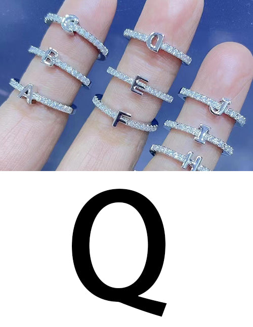 Fashion Platinum A Bronze Diamond 26 Letter Ring