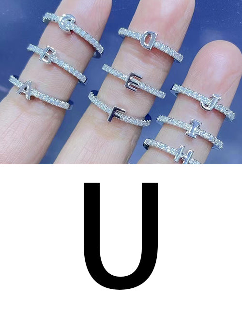 Fashion Platinum A Bronze Diamond 26 Letter Ring