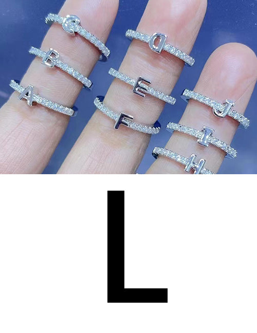 Fashion Platinum A Bronze Diamond 26 Letter Ring