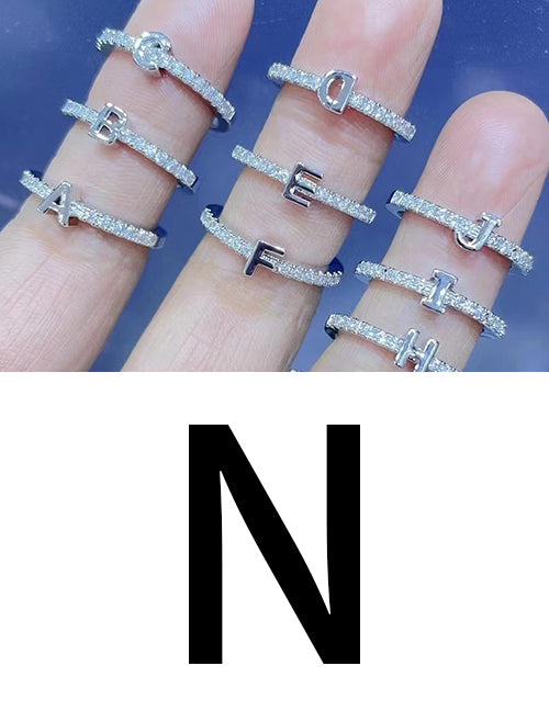 Fashion Platinum A Bronze Diamond 26 Letter Ring