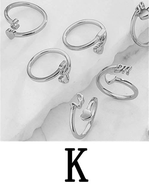 Fashion Platinum A Copper Gold Plated Heart 26 Letter Open Ring