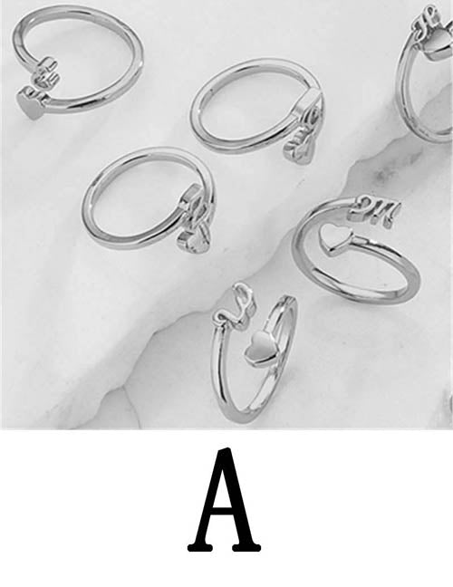 Fashion Platinum A Copper Gold Plated Heart 26 Letter Open Ring