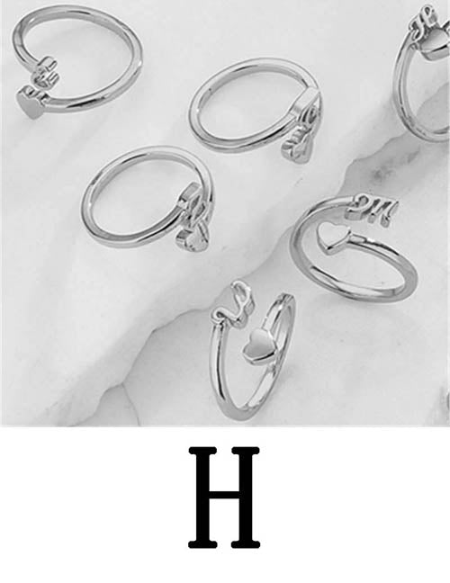 Fashion Platinum A Copper Gold Plated Heart 26 Letter Open Ring