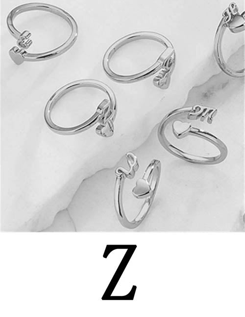 Fashion Platinum A Copper Gold Plated Heart 26 Letter Open Ring