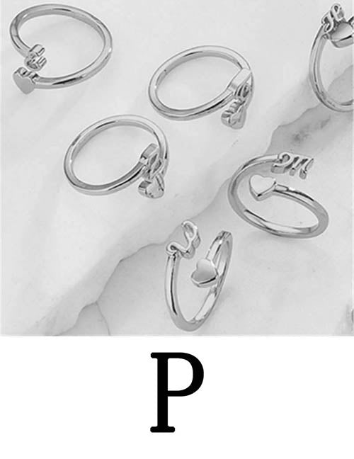 Fashion Platinum A Copper Gold Plated Heart 26 Letter Open Ring