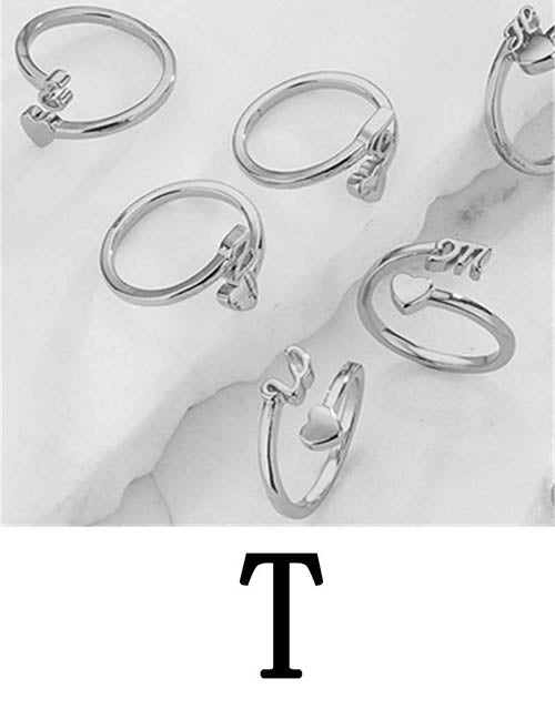 Fashion Platinum A Copper Gold Plated Heart 26 Letter Open Ring