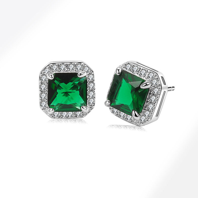 Fashion Platinum (large Green Diamond) Copper Diamond Square Earrings