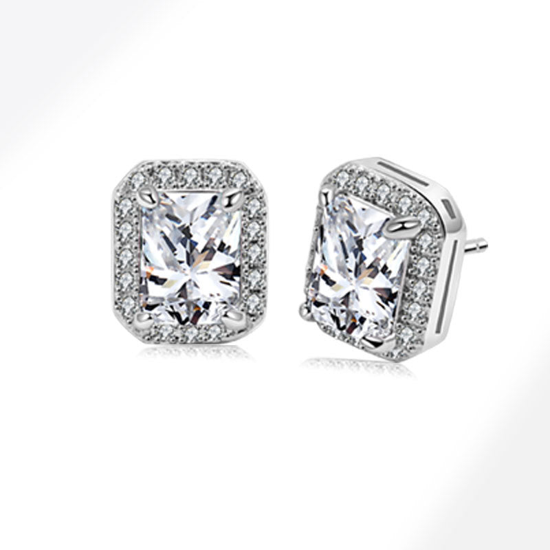 Fashion Platinum (large Green Diamond) Copper Diamond Square Earrings