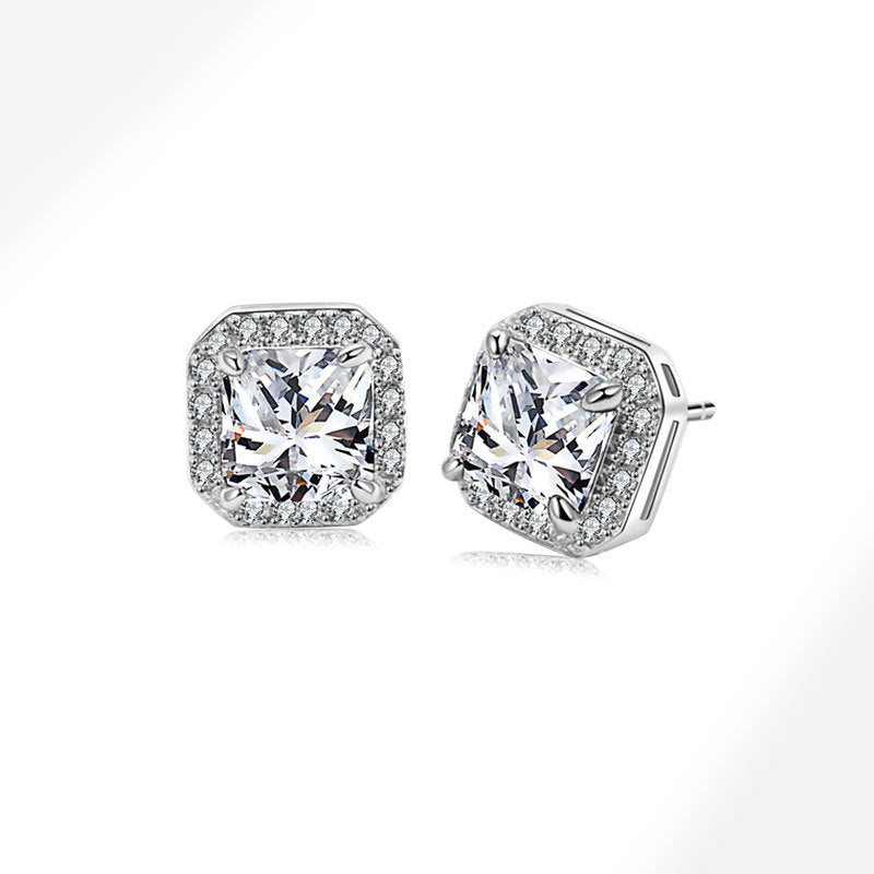 Fashion Platinum (large Green Diamond) Copper Diamond Square Earrings