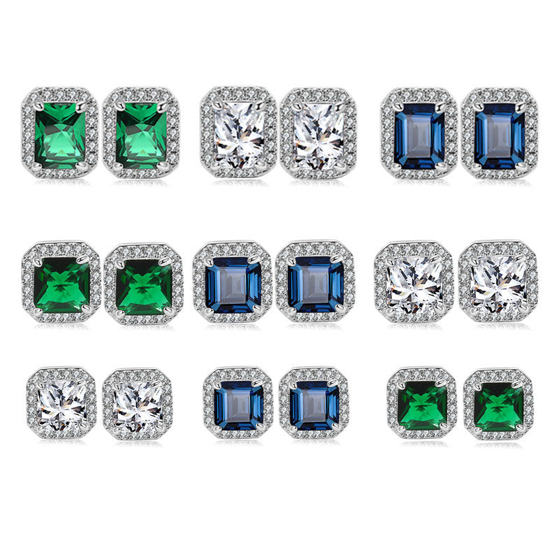 Fashion Platinum (large Green Diamond) Copper Diamond Square Earrings