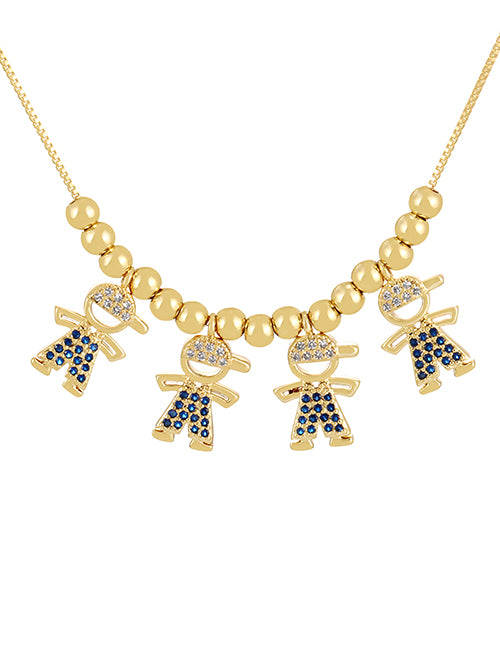 Fashion Red Copper Paved Zirconia Girls Pendant Beaded Necklace