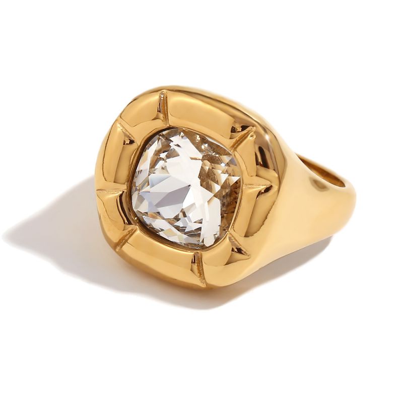 Fashion Ring-gold-white-no. 6 Stainless Steel Gold Plated Diamond Rounded Square Zircon Ring