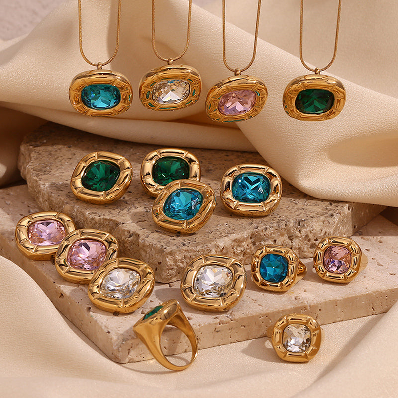 Fashion Ring-gold-white-no. 6 Stainless Steel Gold Plated Diamond Rounded Square Zircon Ring