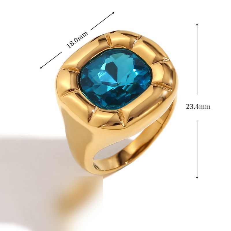 Fashion Ring-gold-white-no. 6 Stainless Steel Gold Plated Diamond Rounded Square Zircon Ring