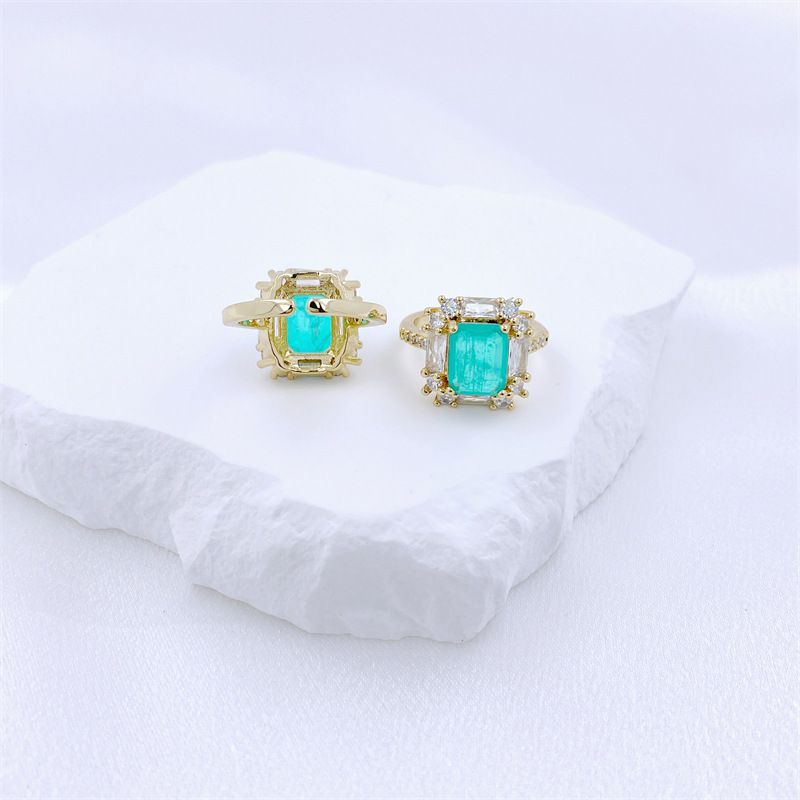 Fashion Rose Red Copper Inlaid Zirconium Square Open Ring (single)