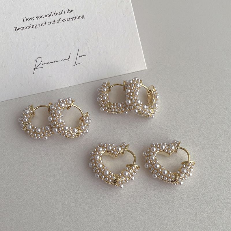 Fashion Round Pearl Earrings Copper Inlaid Zirconium Pearl Round Earrings