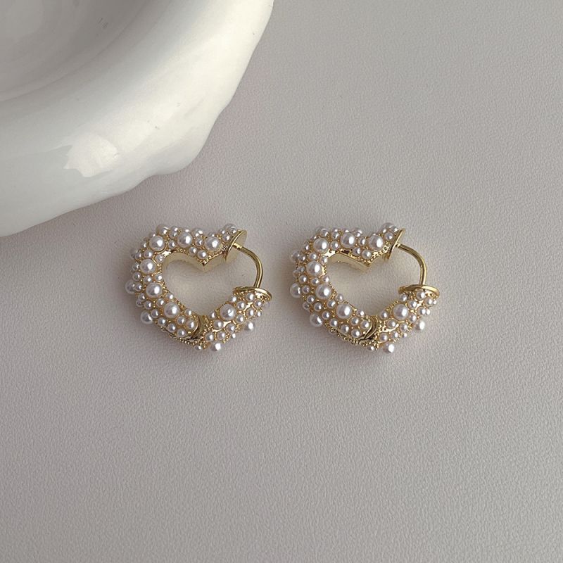 Fashion Round Pearl Earrings Copper Inlaid Zirconium Pearl Round Earrings