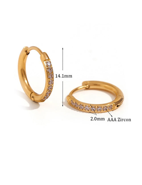 Fashion Rounded Zircon Earrings - Gold - 10mm Round Earrings In Titanium Steel And Diamonds