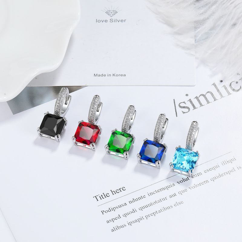 Fashion Sapphire Copper Inlaid Zircon Square Earrings