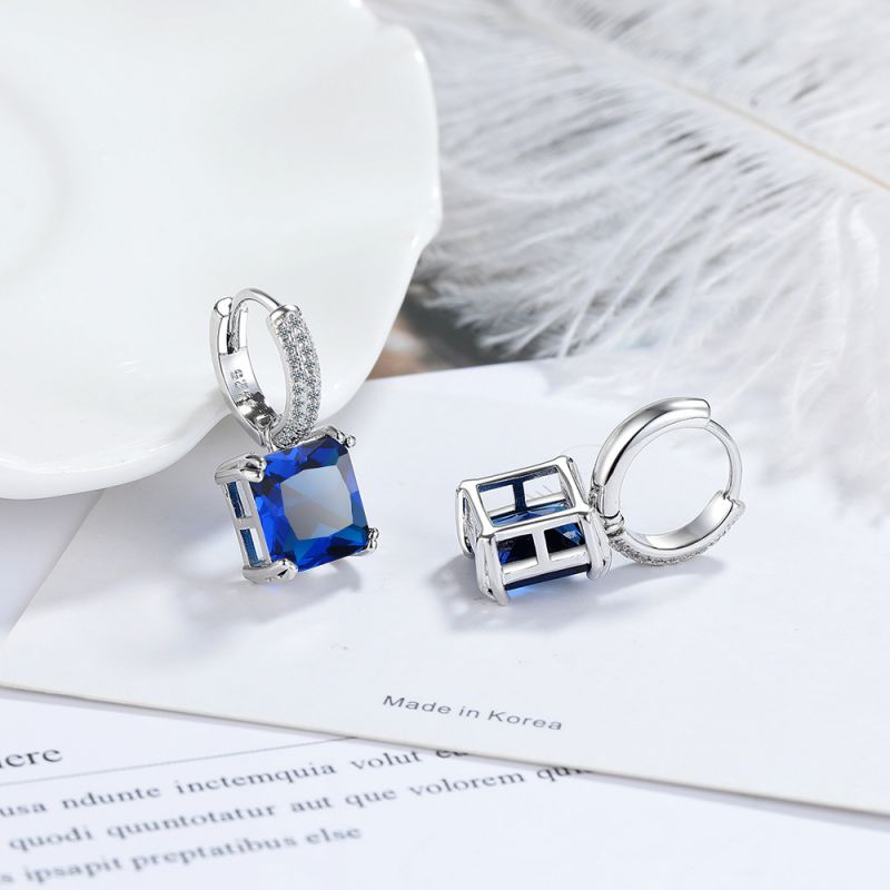 Fashion Sapphire Copper Inlaid Zircon Square Earrings