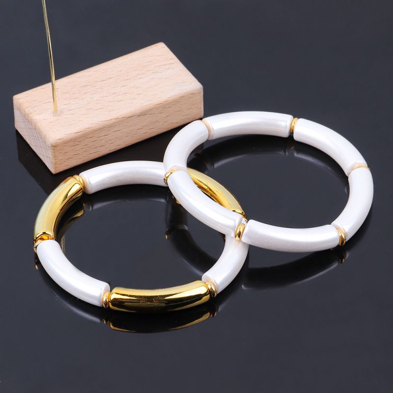 Fashion Set Of 4 Strings Acrylic Bent Tube Elastic Bracelet Set