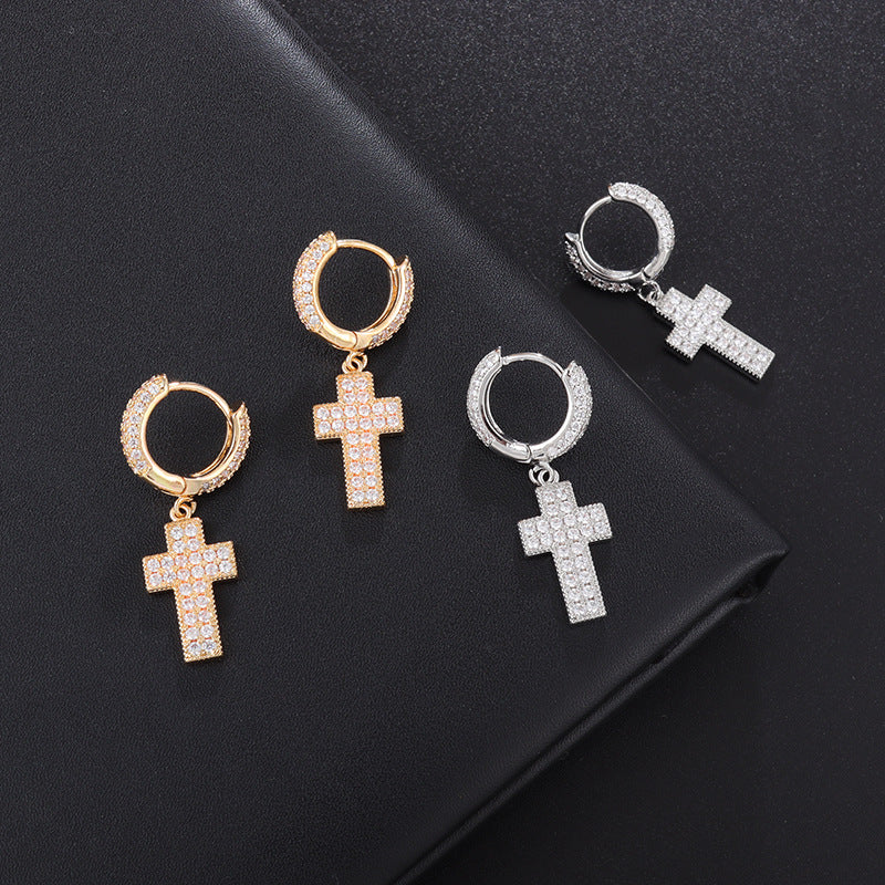 Fashion Silver Copper Diamond Cross Earrings
