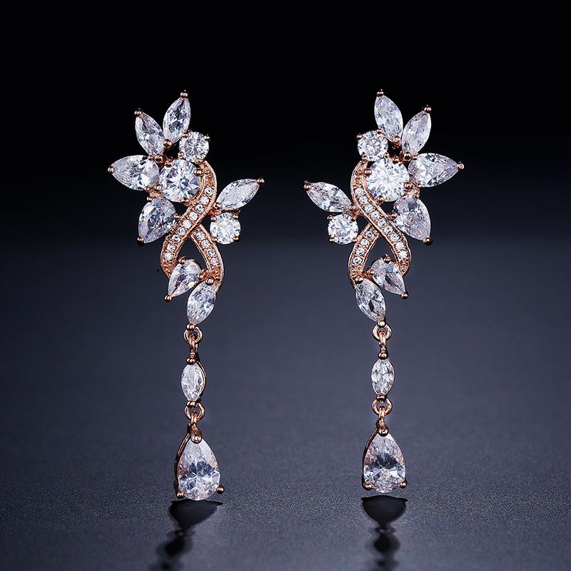 Fashion Silver Copper Diamond Teardrop Earrings