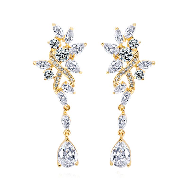 Fashion Silver Copper Diamond Teardrop Earrings