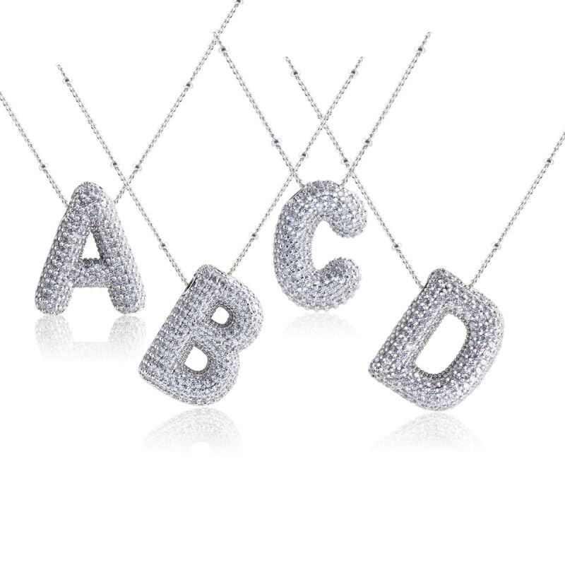 Fashion Silver Letter A Copper Diamond 26 Letter Necklace