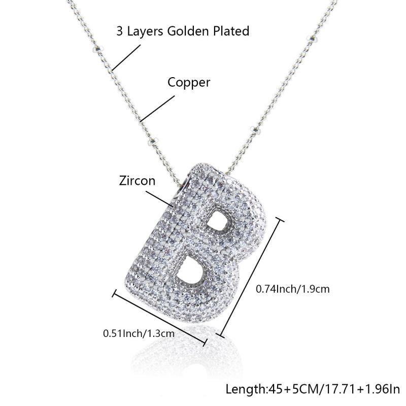 Fashion Silver Letter A Copper Diamond 26 Letter Necklace