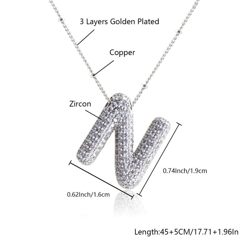 Fashion Silver Letter A Copper Diamond 26 Letter Necklace