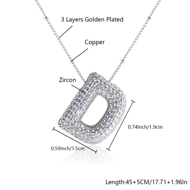 Fashion Silver Letter A Copper Diamond 26 Letter Necklace