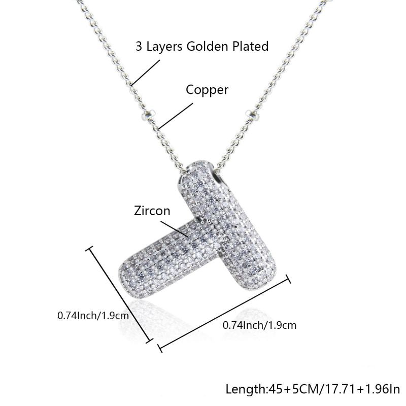 Fashion Silver Letter A Copper Diamond 26 Letter Necklace