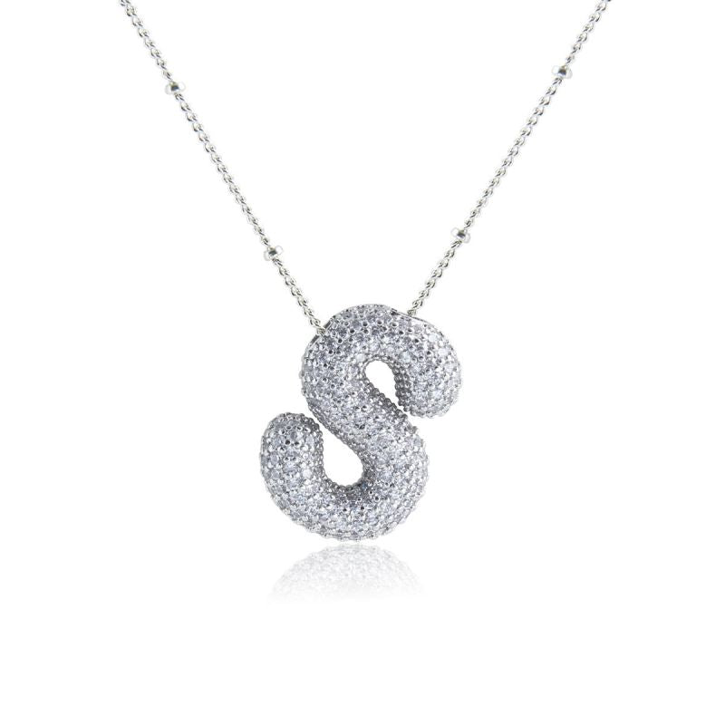 Fashion Silver Letter A Copper Diamond 26 Letter Necklace