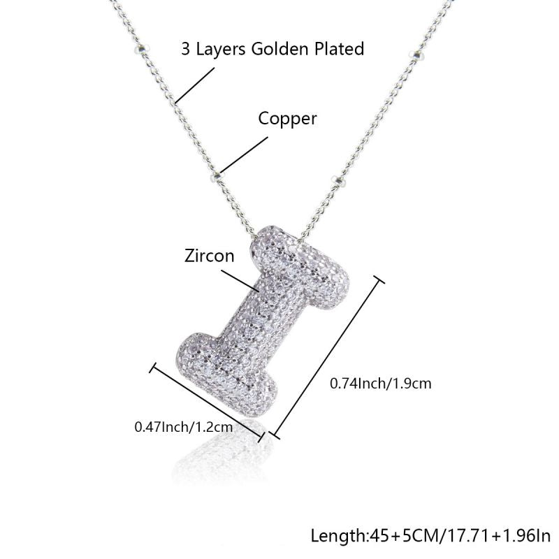 Fashion Silver Letter A Copper Diamond 26 Letter Necklace