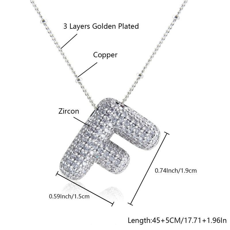 Fashion Silver Letter A Copper Diamond 26 Letter Necklace
