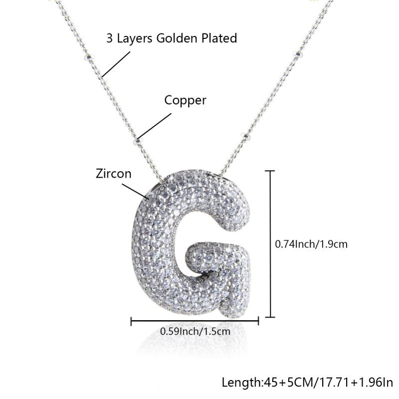 Fashion Silver Letter A Copper Diamond 26 Letter Necklace