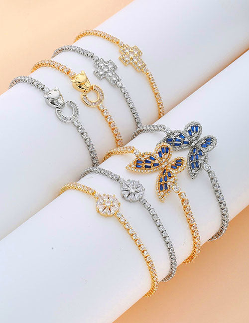 Fashion Square Gold Copper Inlaid Zirconia Tennis Link Bracelet