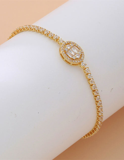 Fashion Square Gold Copper Inlaid Zirconia Tennis Link Bracelet