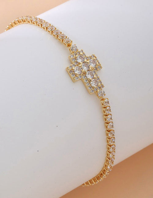 Fashion Square Gold Copper Inlaid Zirconia Tennis Link Bracelet