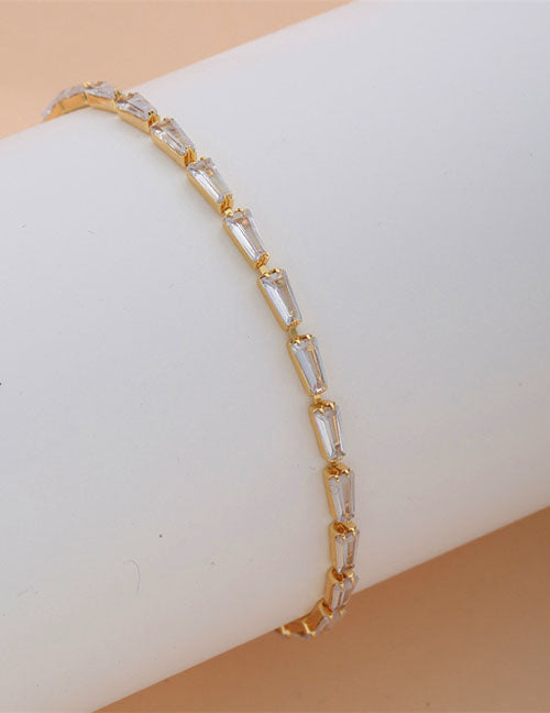 Fashion Square Gold Copper Inlaid Zirconia Tennis Link Bracelet