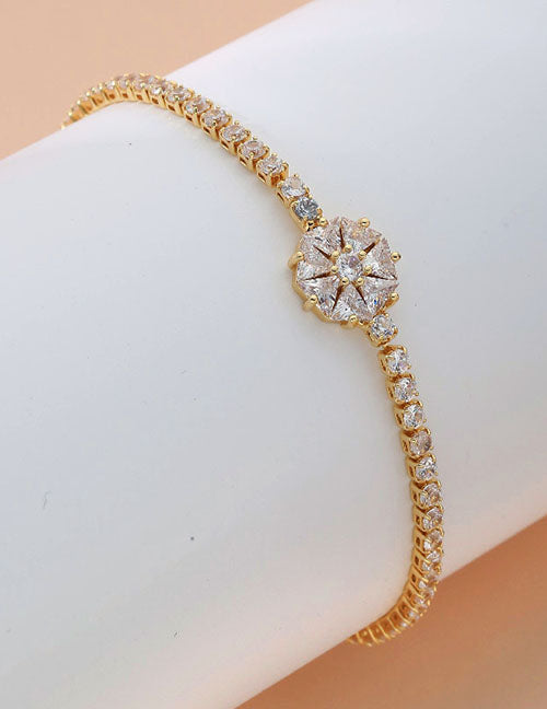 Fashion Square Gold Copper Inlaid Zirconia Tennis Link Bracelet