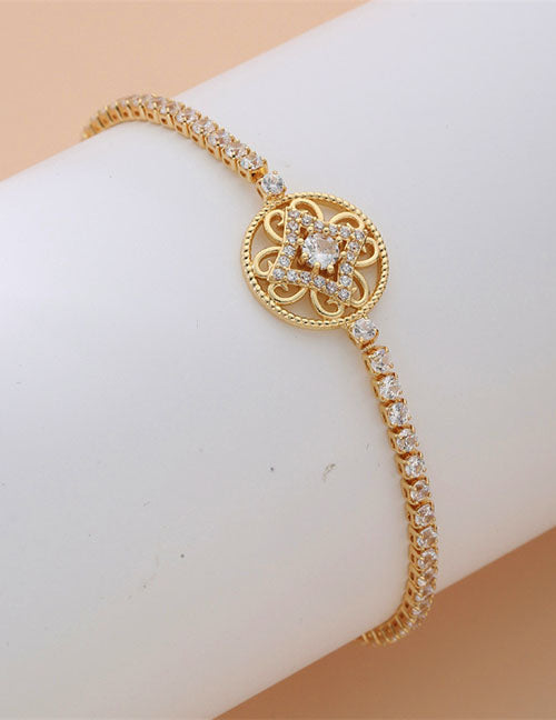Fashion Square Gold Copper Inlaid Zirconia Tennis Link Bracelet