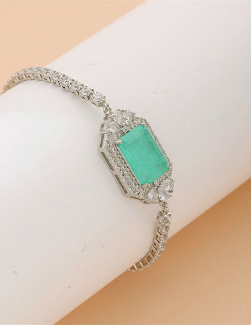 Fashion Square Gold Copper Inlaid Zirconia Tennis Link Bracelet