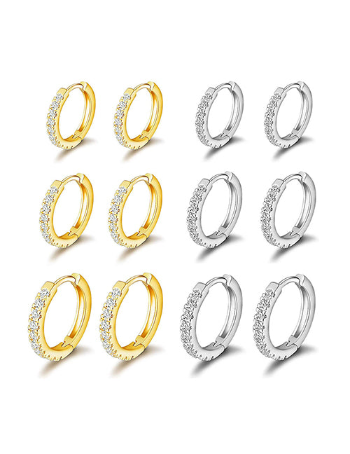 Fashion Steel Color 6mm Copper Inlaid Round Ear Ring