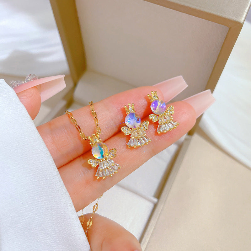 Fashion Twenty One# Copper Diamond Bow Necklace And Earrings Set