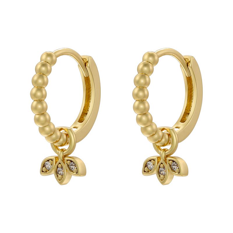 Fashion Ve1135 Gold 1 Pair Gold-plated Copper Round Earrings With Diamonds And Pearls