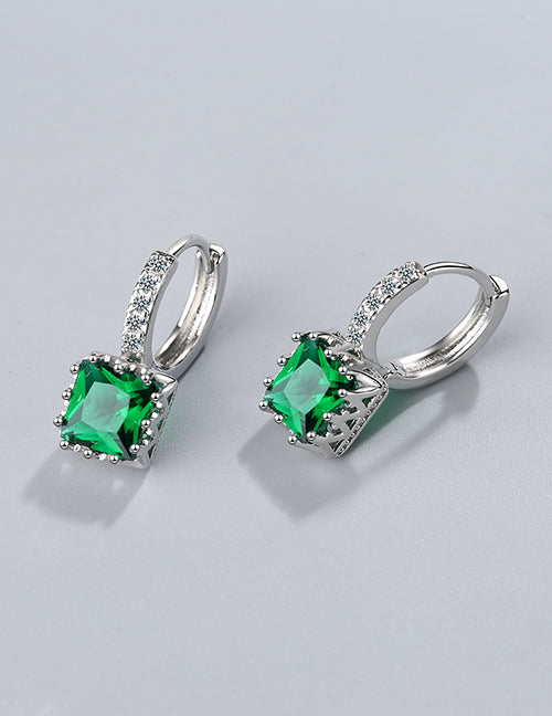 Fashion White Diamond Brass Diamond Square Earrings