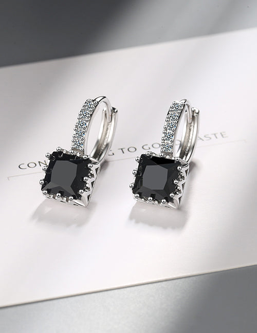 Fashion White Diamond Brass Diamond Square Earrings
