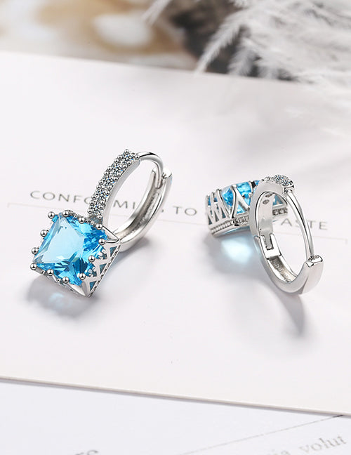 Fashion White Diamond Brass Diamond Square Earrings